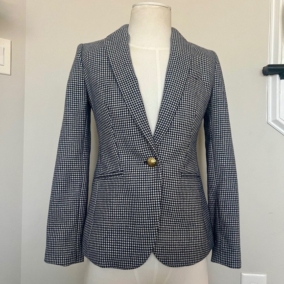 J Crew Campbell Blazer houndstooth Size 00 - Picture 1 of 10